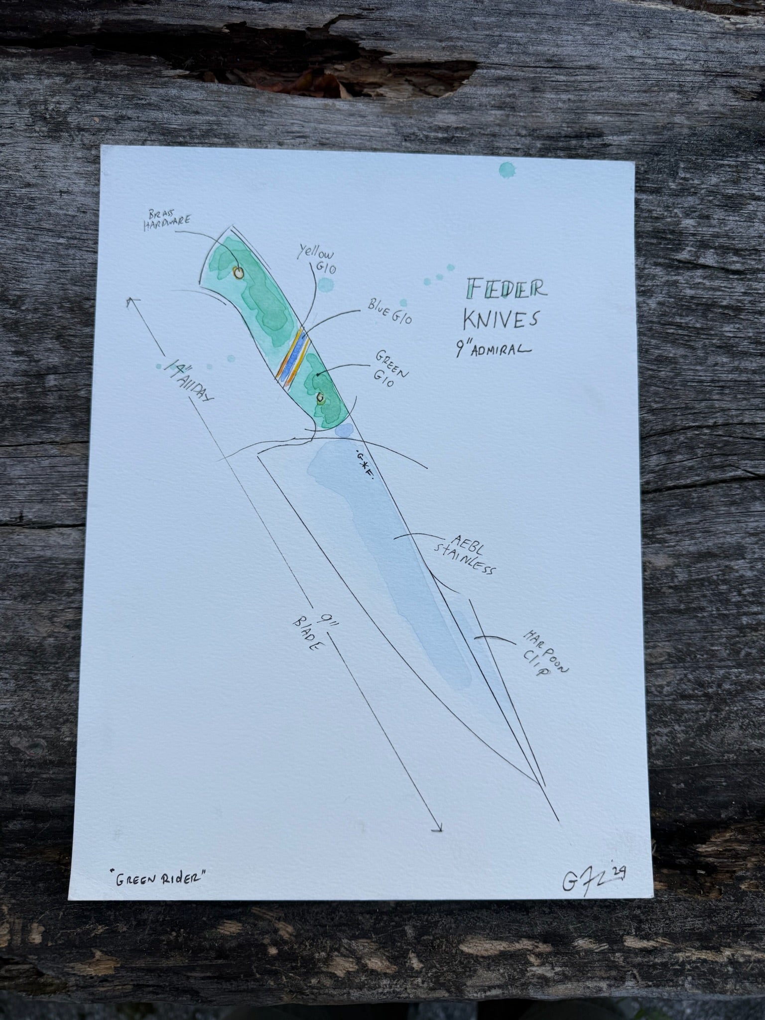 Original Watercolor "Green Rider"