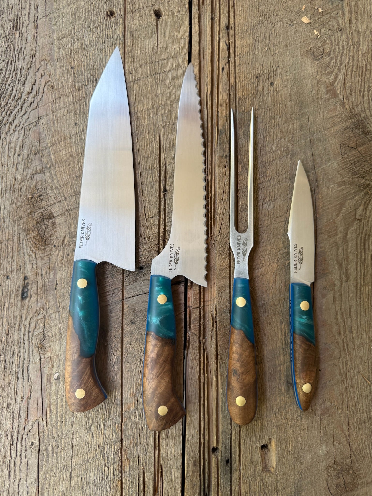 4 Piece Hybrid Burl + Blue Resin Set
