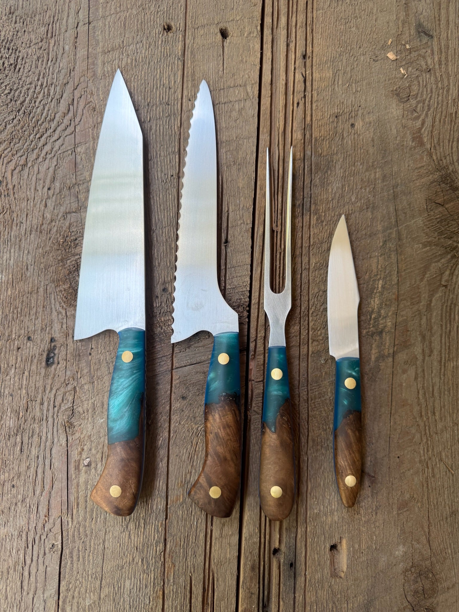 4 Piece Hybrid Burl + Blue Resin Set